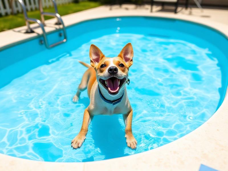Happy dog in pool